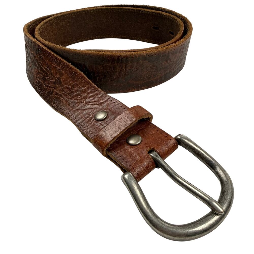 Brown Embossed Leather Western Belt Distressed Cowboy Style Men’s M